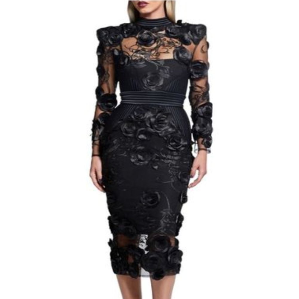 Zhivago Battle Lines Floral Embellished Vendetta Dress Size 4 NWT